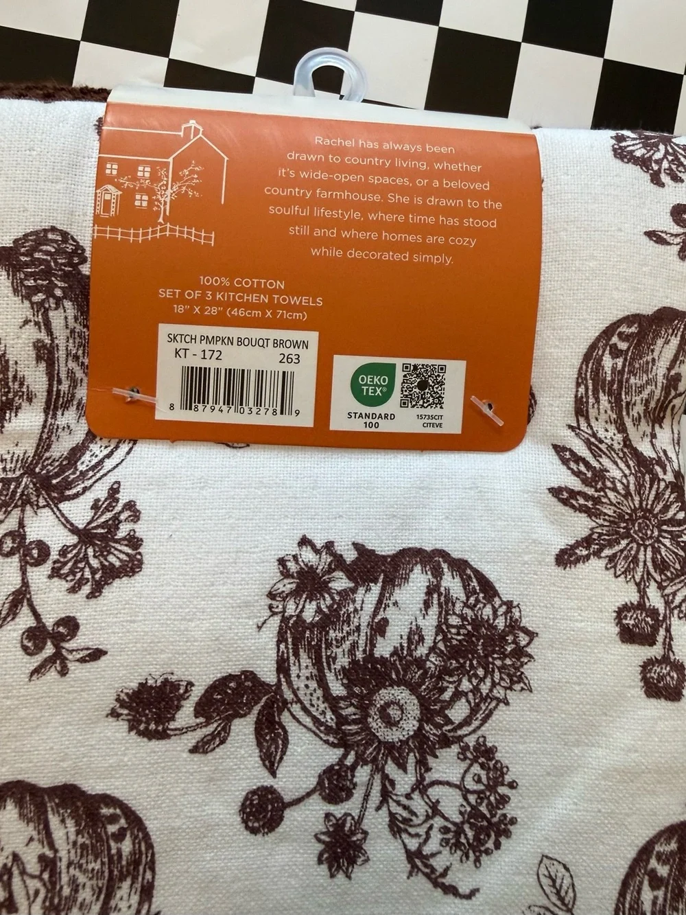The Farmhouse Collection Pumpkin Print Cotton Kitchen Towels - Brown/White